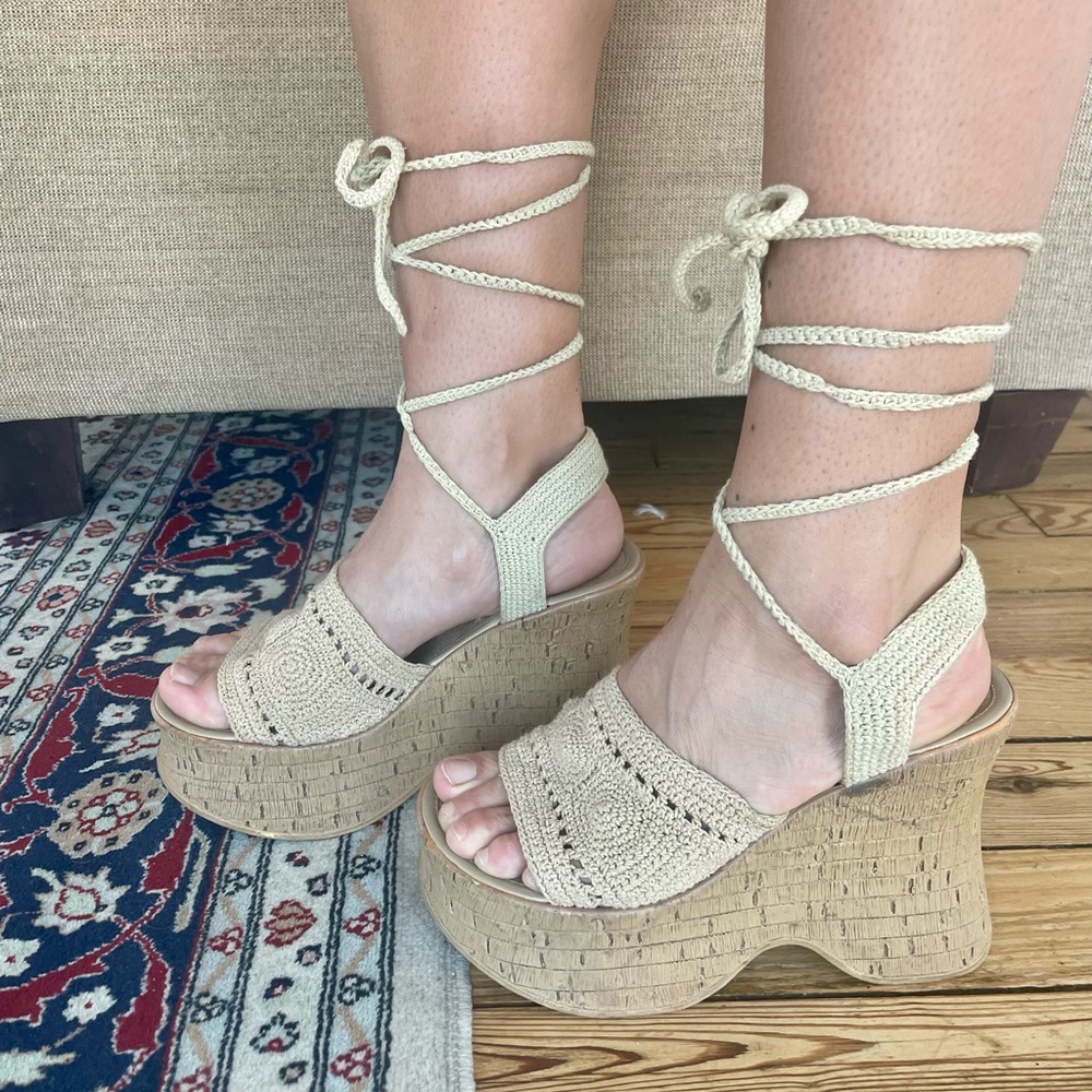 Funky Chunk Knit Lace up Boho Platform Sandals